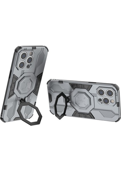 Iphone 14 Pro Max Koruyucu Telefon Kapak Yüzüğü Kickstand Pc+Tpu Geri Case-Grey (Yurt Dışından)