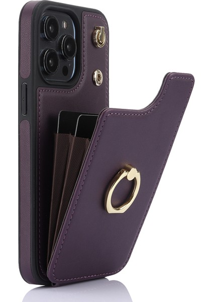 Iphone 15 Pro Case Crossbody Pu Deri+Tpu Kart Tutucu Telefon Kapağı Omuz Kayış-Dark Mor ile (Yurt Dışından)