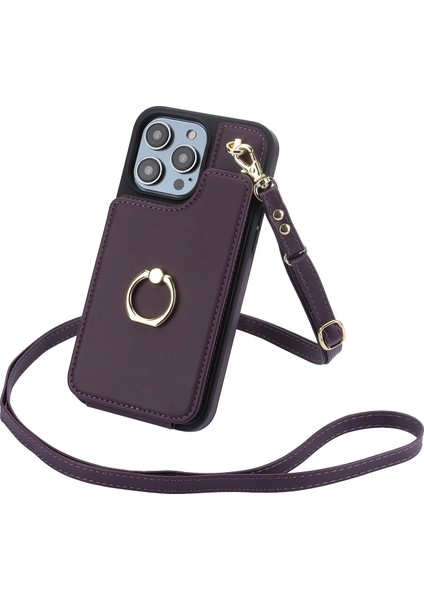 Iphone 15 Pro Case Crossbody Pu Deri+Tpu Kart Tutucu Telefon Kapağı Omuz Kayış-Dark Mor ile (Yurt Dışından) modelleri