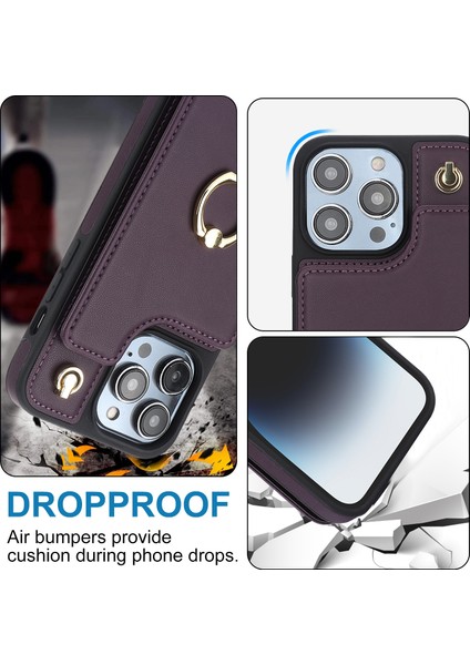 Iphone 15 Pro Case Crossbody Pu Deri+Tpu Kart Tutucu Telefon Kapağı Omuz Kayış-Dark Mor ile (Yurt Dışından) indirimleri