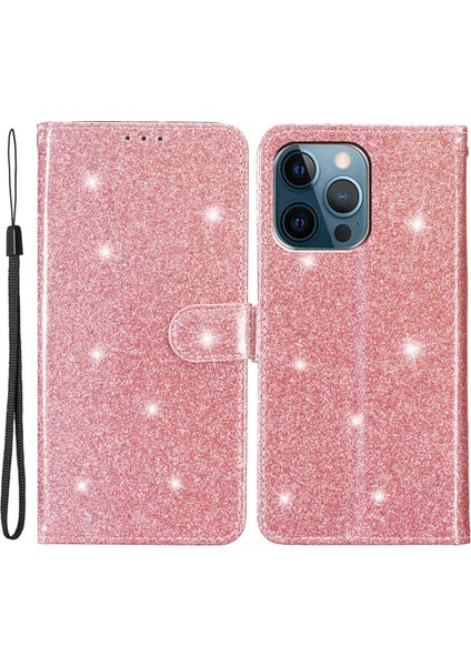 Iphone 15 Pro Max Glittery Telefon Kılıfı Pu Deri Cüzdan Stand Tam Koruma Kapak Golü Altın (Yurt Dışından)