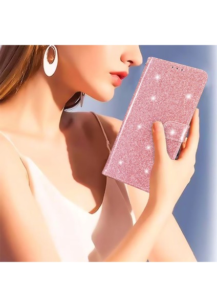 Iphone 15 Pro Max Glittery Telefon Kılıfı Pu Deri Cüzdan Stand Tam Koruma Kapak Golü Altın (Yurt Dışından)