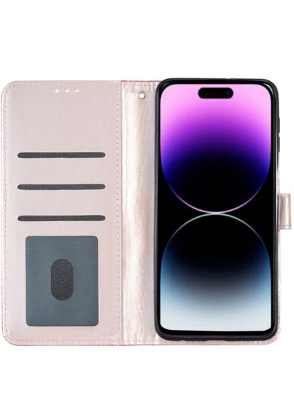 Iphone 15 Pro Max Glittery Telefon Kılıfı Pu Deri Cüzdan Stand Tam Koruma Kapak Golü Altın (Yurt Dışından)