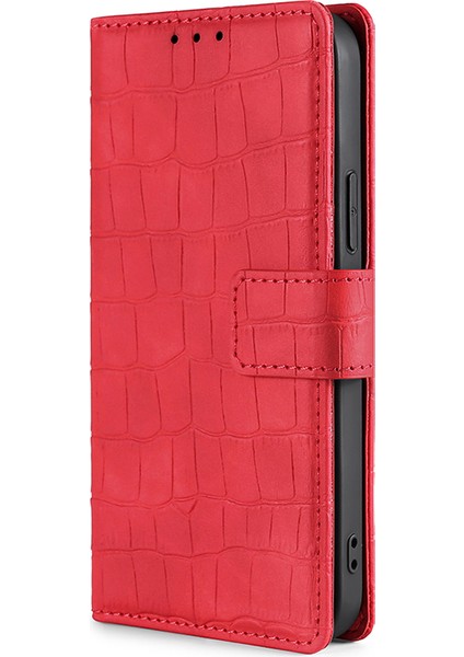 Iphone 15 Pro Cüzdan Için Cilt-Touch Duygu Stand Flip Cover Pu Deri Timsah Doku Telefon Kılıfı Şok Geçirmez Kabuk-Kırmızı (Yurt Dışından) indirimleri