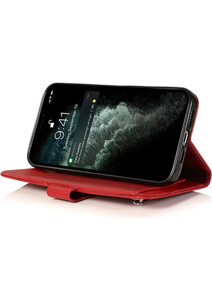 Iphone 15 Plus Için Buzağı Dokusu Fermuar Cüzdan Stand Telefon Kapağı Pu Deri Kılıf 5 Kart Yuvası-Kırmızı (Yurt Dışından)