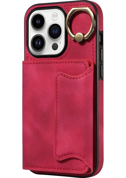 Cilt Touch Pu Deri+Tpu Iphone 15 Pro Telefon Kılıfı Kickstand Telefon Kabuğu Kart Tutucu-Kırmızısı (Yurt Dışından)