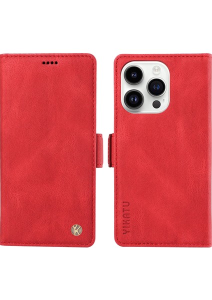 Pu Deri Telefon Kılıfı Iphone 15 Pro Max Cilt-Touch Şok Geçirmez Cüzdan Standı Kapak Kırmızı (Yurt Dışından)