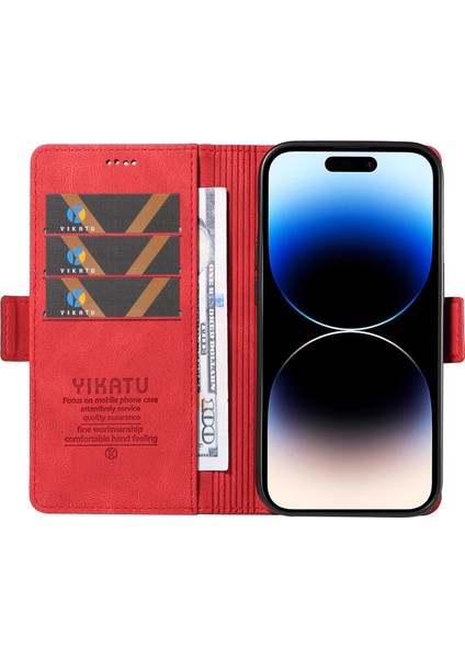 Pu Deri Telefon Kılıfı Iphone 15 Pro Max Cilt-Touch Şok Geçirmez Cüzdan Standı Kapak Kırmızı (Yurt Dışından) fiyatları