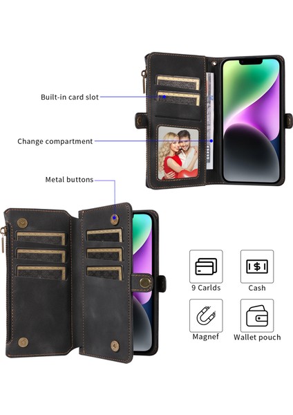 Iphone 15 Pro Max Fermuar Cep Deri Stand Telefon Kapak Blue Için Rfıd Engelleme Cüzdan Kılıfı (Yurt Dışından) fiyatları