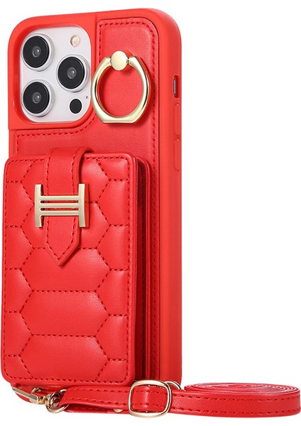 iPhone 15 Plus Için Cep Telefon Kabuğu Plus Tutucu Kickstand Pu Deri+Tpu Kart Tutucu-Kırmızı ile Telefon Kılıfı (Yurt Dışından)