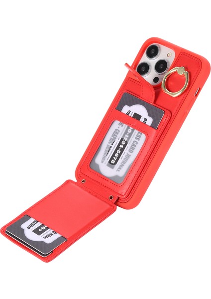 iPhone 15 Plus Için Cep Telefon Kabuğu Plus Tutucu Kickstand Pu Deri+Tpu Kart Tutucu-Kırmızı ile Telefon Kılıfı (Yurt Dışından)