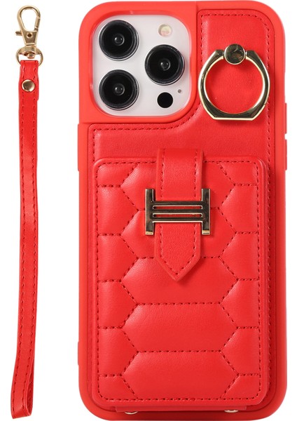 iPhone 15 Plus Için Cep Telefon Kabuğu Plus Tutucu Kickstand Pu Deri+Tpu Kart Tutucu-Kırmızı ile Telefon Kılıfı (Yurt Dışından)