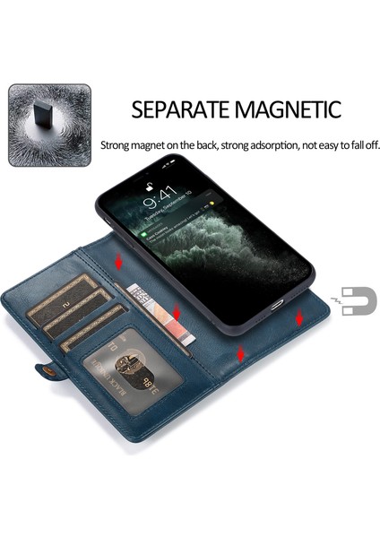 Iphone 13 Mini 5.4 Inç Cüzdan Telefon Kılıfı Çıkarılabilir 2-1 Arada Tpu+Pu Deri Deri Kapak Kayış Mavisi (Yurt Dışından)