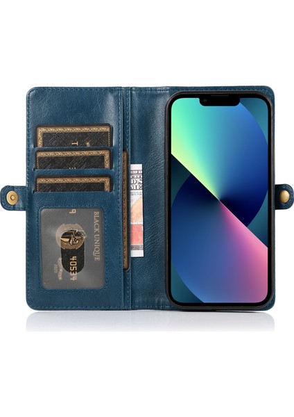Iphone 13 Mini 5.4 Inç Cüzdan Telefon Kılıfı Çıkarılabilir 2-1 Arada Tpu+Pu Deri Deri Kapak Kayış Mavisi (Yurt Dışından)