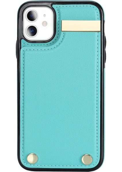 Iphone 11 Için Tpu+Pu Deri Metal Dekor Şok Geçirmez Cep Telefon Kılıfı Kart Tutucu Yeşil (Yurt Dışından)