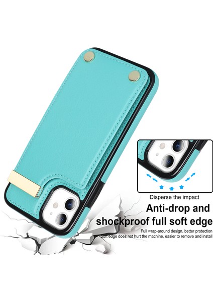 Iphone 11 Için Tpu+Pu Deri Metal Dekor Şok Geçirmez Cep Telefon Kılıfı Kart Tutucu Yeşil (Yurt Dışından)