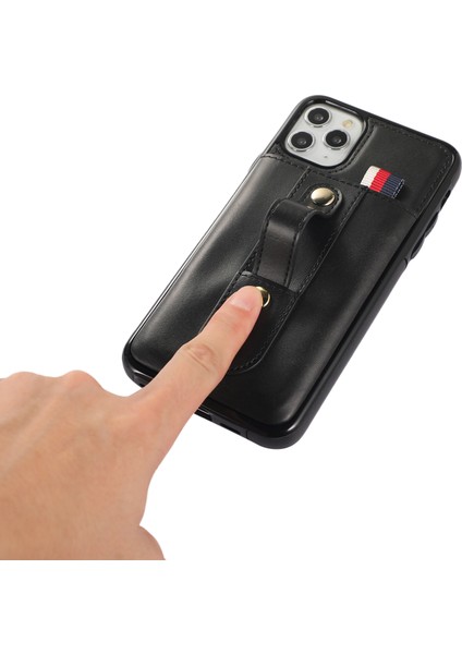 Iphone 11 Pro Max Case Pu Deri+Tpu Kart Tutucu Telefon Kapağı Retractable Kayış Kickstand-Black (Yurt Dışından)