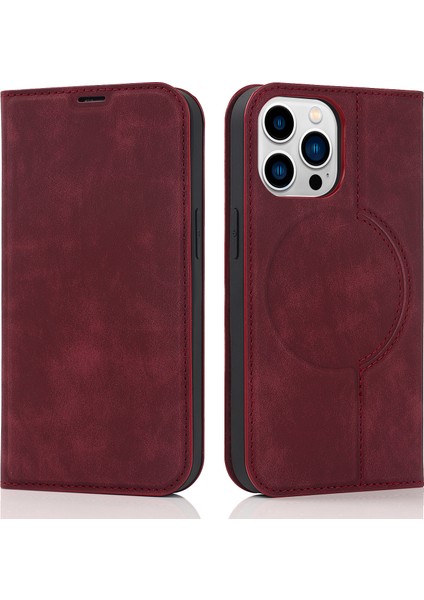 Rfıd Engelleme Kırmızıyla iPhone 15 Pro Magnicy Case Pu Deri Kart Tutucu Kapağı Için (Yurt Dışından)