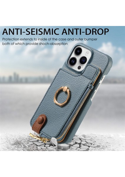 Y3 Iphone 13 Pro Iş Için Pu Pus Deri Pu Deri Fermuarı Çanta Kart Tutucu Arka Kapak Mavisi (Yurt Dışından) fırsatları