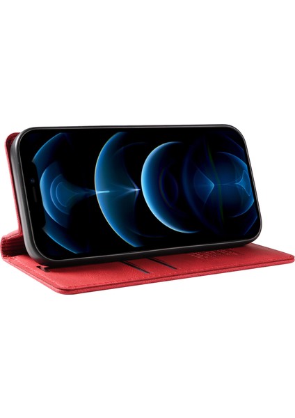Iphone 12 Pro Max Için Max 6.7 Inç Deri Cüzdan Stand Telefon Kapağı Cilt-Touch Şok Geçirmez Kasa Kırmızısı (Yurt Dışından)