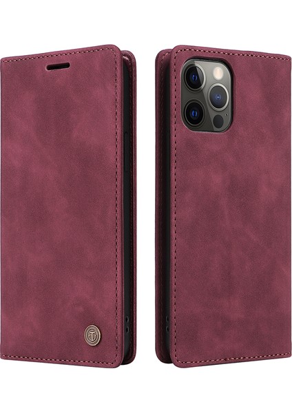 Iphone 14 Pro Case Deri Cüzdan Kapağı Emme Bardakları Kapatma Kırmızısı (Yurt Dışından)