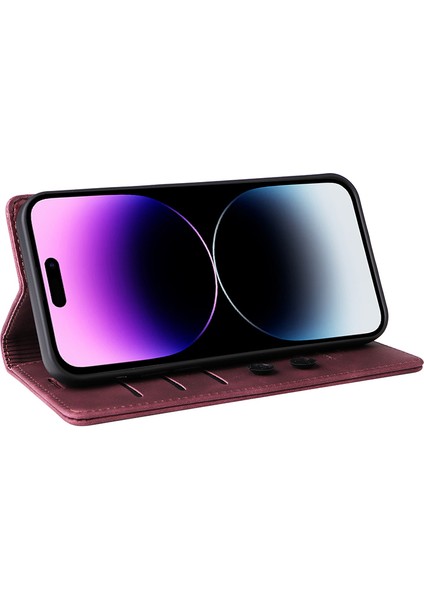 Iphone 14 Pro Case Deri Cüzdan Kapağı Emme Bardakları Kapatma Kırmızısı (Yurt Dışından) modelleri
