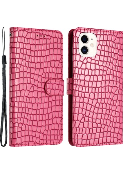 Iphone 12 Mini 5.4 Inç Pu Deri Cüzdan Timsah Doku Doku Dikiş Kapağı Strap-Rose ile (Yurt Dışından)