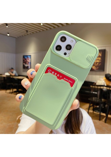 Iphone 15 Pro Case Card Tutucu Için Tpu Telefon Kapağı Kayar Lens Kapak Yeşili (Yurt Dışından)