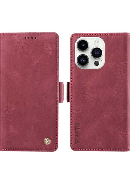 Iphone 15 Pro Pu Deri Kabuk Manyetik Cilt Touch Cüzdan Stand Kapak Kırmızısı Için Cep Telefonu Kılıfı (Yurt Dışından)