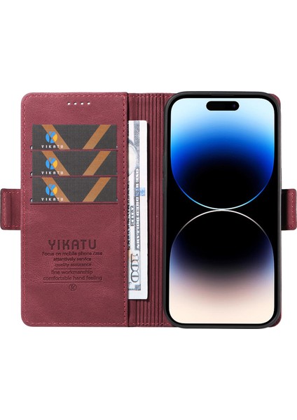 Iphone 15 Pro Pu Deri Kabuk Manyetik Cilt Touch Cüzdan Stand Kapak Kırmızısı Için Cep Telefonu Kılıfı (Yurt Dışından) fiyatları