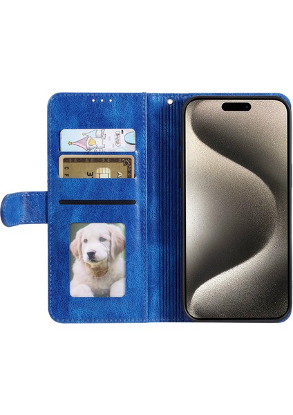 Kart Tutucu Telefon Standı Kapağı ile iPhone 13 Pro Deri Çantası Için Kayış Mavisi (Yurt Dışından)