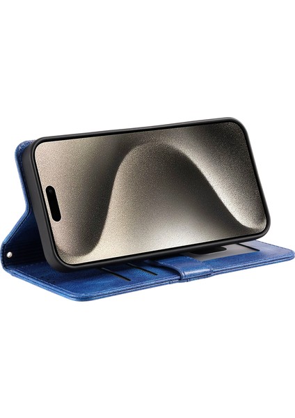 Kart Tutucu Telefon Standı Kapağı ile iPhone 13 Pro Deri Çantası Için Kayış Mavisi (Yurt Dışından)