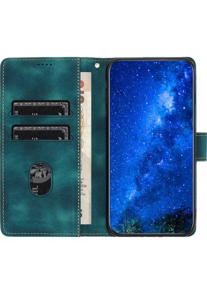 Iphone 11 Pro Max Için Retro Deri Telefon Kılıf Hatları Üstün Flip Cüzdan Standı Kapak Yeşili (Yurt Dışından)