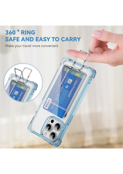 Iphone 13 Pro Kickstand Case Card Yuvası (Büyük Arka Lens Deliği) Için Ysm Takviyeli Köşeler Serisi -Transparent Mavi (Yurt Dışından)