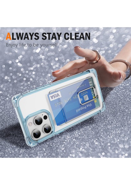 Iphone 13 Pro Kickstand Case Card Yuvası (Büyük Arka Lens Deliği) Için Ysm Takviyeli Köşeler Serisi -Transparent Mavi (Yurt Dışından)