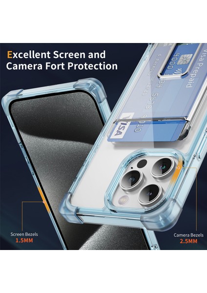 Iphone 13 Pro Kickstand Case Card Yuvası (Büyük Arka Lens Deliği) Için Ysm Takviyeli Köşeler Serisi -Transparent Mavi (Yurt Dışından)