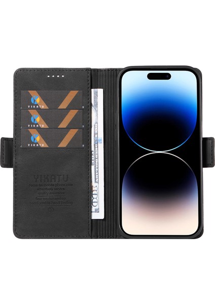 Iphone 14 Pro Folio Flip Cover Pu Pu Deri Deri Touch Stand Cüzdan Telefon Kılıfı Black (Yurt Dışından)