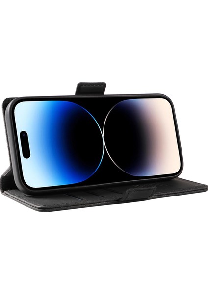 Iphone 14 Pro Folio Flip Cover Pu Pu Deri Deri Touch Stand Cüzdan Telefon Kılıfı Black (Yurt Dışından)