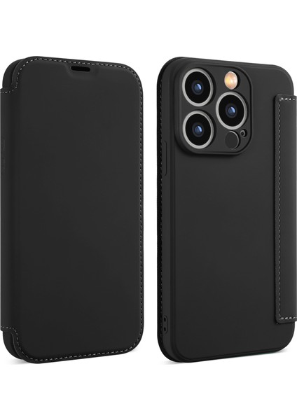 Iphone 15 Pro Koruyucu Kılıf Kart Tutucu Kickstand Sıvı Silikon Cilt Touch Telefon Kapak Black (Yurt Dışından)