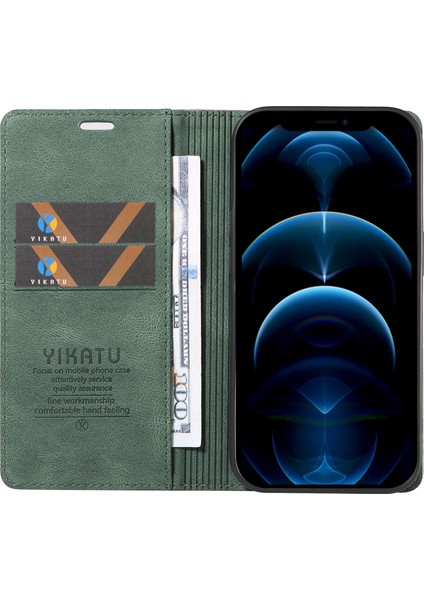 Iphone 12/12 Pro 6.1 Inç Pu Deri Cüzdan Kapağı Manyetik Kapanış Telefon Standı Vaka-Yeşil (Yurt Dışından)