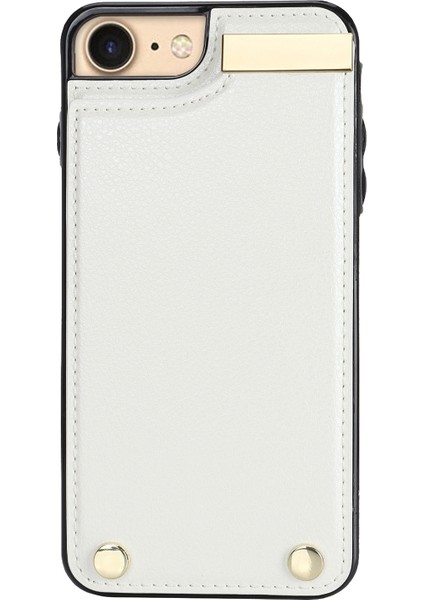 Iphone Se (2022)/SE (2020)/IPHONE 7/8 4.7 Inç Cep Telefonu Kasası Tpu+Deri Metal Dekor Kartı Tutucu Kapak-Beyaz (Yurt Dışından)