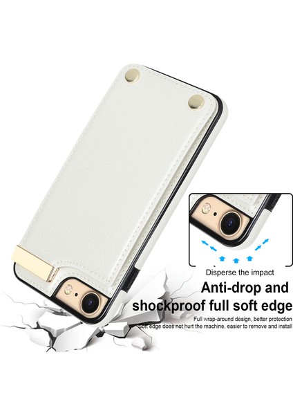 Iphone Se (2022)/SE (2020)/IPHONE 7/8 4.7 Inç Cep Telefonu Kasası Tpu+Deri Metal Dekor Kartı Tutucu Kapak-Beyaz (Yurt Dışından)