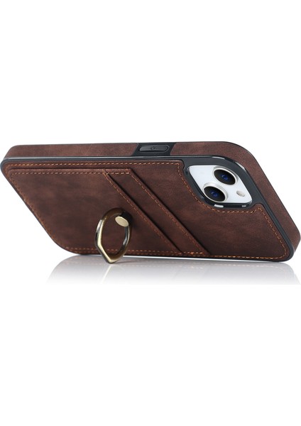 Kart Yuvaları Iphone 15 Retro Pu Deri Kaplamalı Tpu Kılıfı ile Telefon Kapağı Yüzük Kickstand-Brown (Yurt Dışından) fiyatları