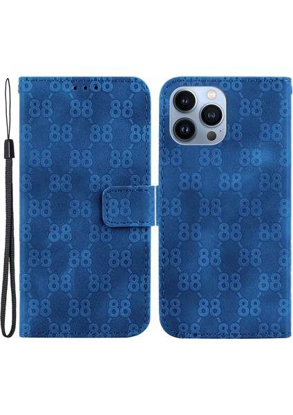 Iphone 13 Pro 6.1 Inç Flip Stand Cüzdan Telefon Kapağı Çift 8 Şekilli Baskılı Deri Case-Dark Mavi (Yurt Dışından)