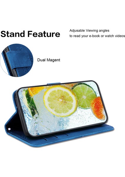 Iphone 13 Pro 6.1 Inç Flip Stand Cüzdan Telefon Kapağı Çift 8 Şekilli Baskılı Deri Case-Dark Mavi (Yurt Dışından)