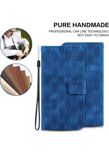 Iphone 13 Pro 6.1 Inç Flip Stand Cüzdan Telefon Kapağı Çift 8 Şekilli Baskılı Deri Case-Dark Mavi (Yurt Dışından)