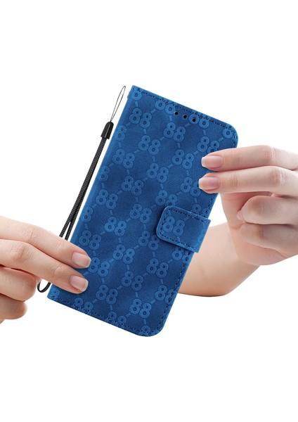 Iphone 13 Pro 6.1 Inç Flip Stand Cüzdan Telefon Kapağı Çift 8 Şekilli Baskılı Deri Case-Dark Mavi (Yurt Dışından)