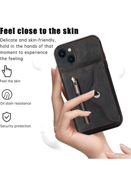 Iphone 13 Mini 5.4 Inç Kasa Zipper Cep Pu Deri+Tpu Rfıd Blowıng Kart Yuvaları 2 Kayış-Siyah ile Örtü (Yurt Dışından)