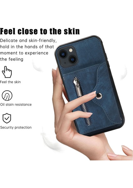 Iphone 13 Mini 5.4 Inç Kasa Zipper Cep Pu Deri+Tpu Rfıd Blowantıon Kart Yuvaları 2 Kayış Mavisi ile Örtü (Yurt Dışından)