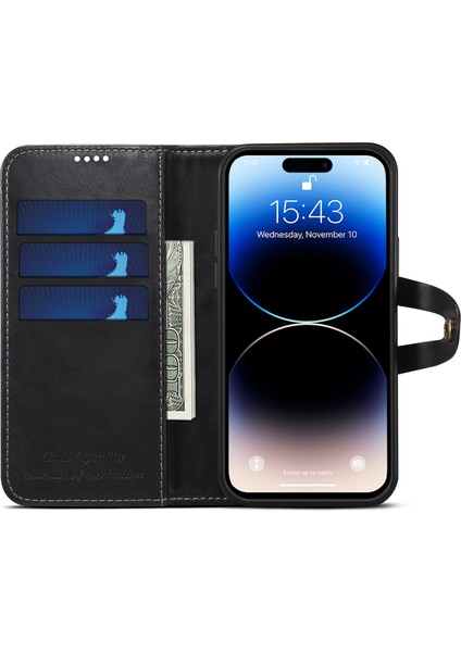 Iphone 15 Pro Deri Kılıf Dalgalı Doku Kapağı Stand Cüzdan-Black Için (Yurt Dışından) modelleri